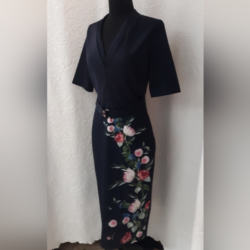 Ted Baker Nora Fantasia Dark floral Midi Dress S2 - Picture 6 of 12